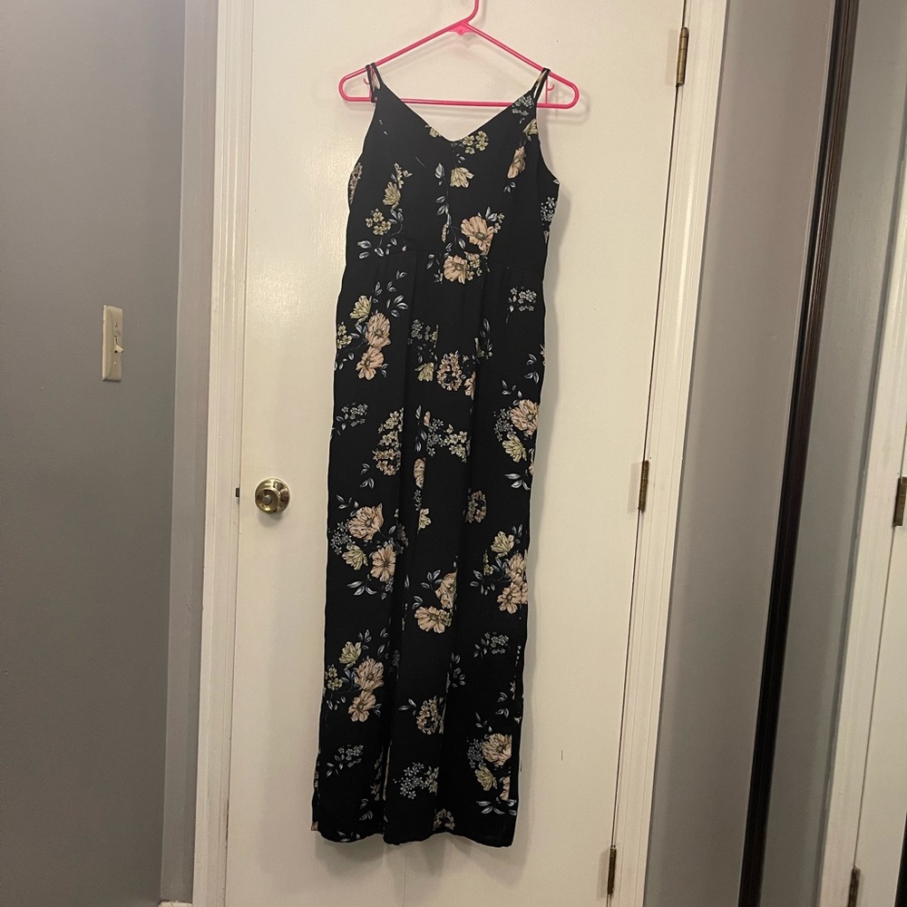 BLACK FLORAL PANTS ROMPER